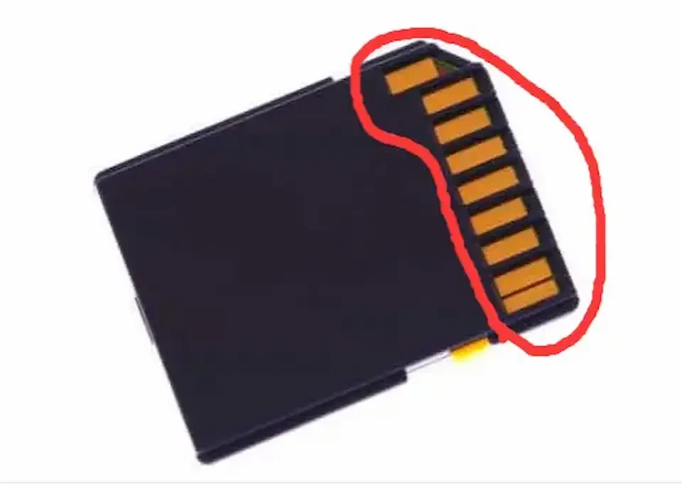 sdcard金手指示意圖,畫圈部份為金手指